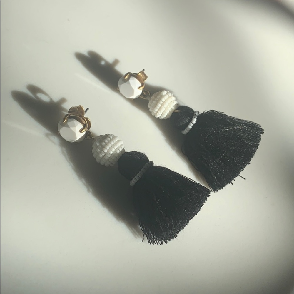 j crew black and white tassel earrings